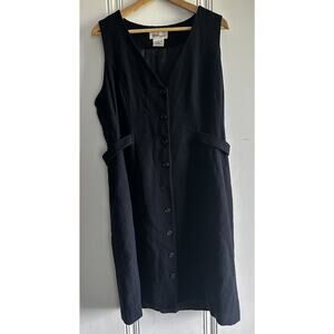 Worthington 100% Wool Black Sleeveless Button Front Dress Womens 14 Lined Midi